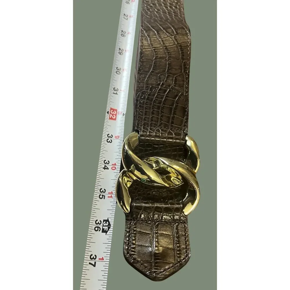 ZARA Belt, Dark Brown, Gator Textured, Gold Buckle| 36”